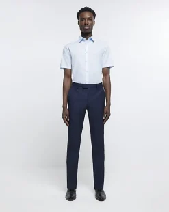Blue slim fit short sleeve shirt
