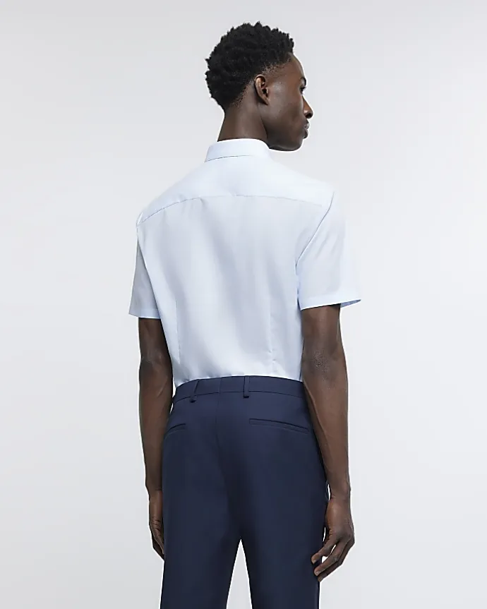Blue slim fit short sleeve shirt