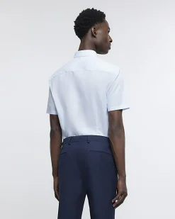 Blue slim fit short sleeve shirt