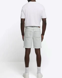 Blue slim fit turned hem denim shorts