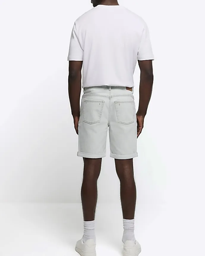 Blue slim fit turned hem denim shorts