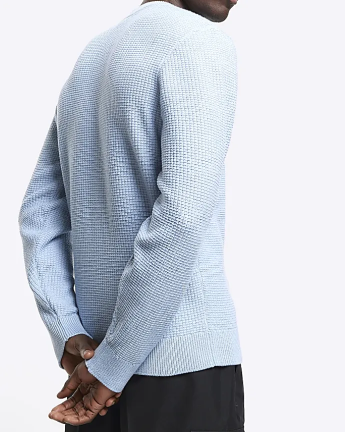 Blue slim fit waffle texture jumper