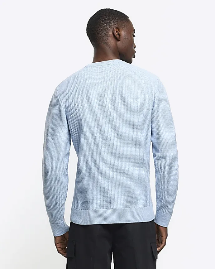 Blue slim fit waffle texture jumper