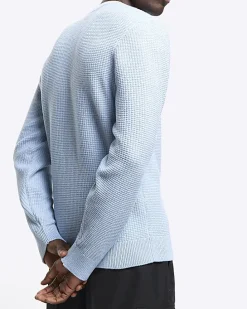 Blue slim fit waffle texture jumper