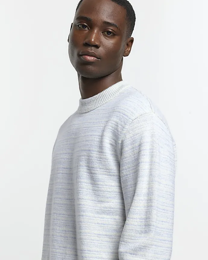 Blue slim fit wool blend crew jumper