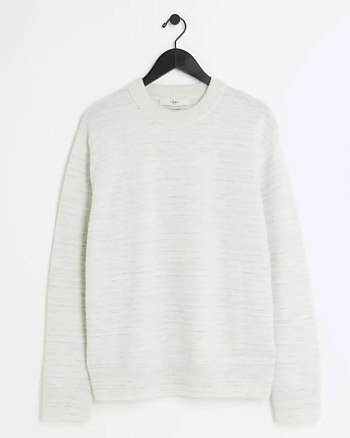 Blue slim fit wool blend crew jumper
