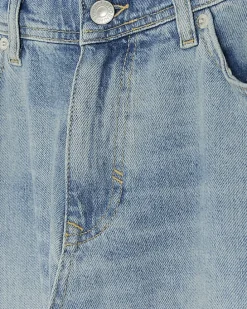 Blue straight fit raw hem denim shorts