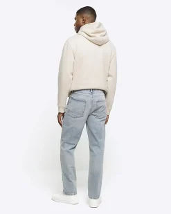 Blue straight fit ripped jeans