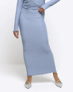 Blue textured midi skirt