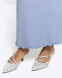 Blue textured midi skirt