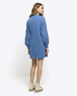 Blue tie side sweatshirt mini dress