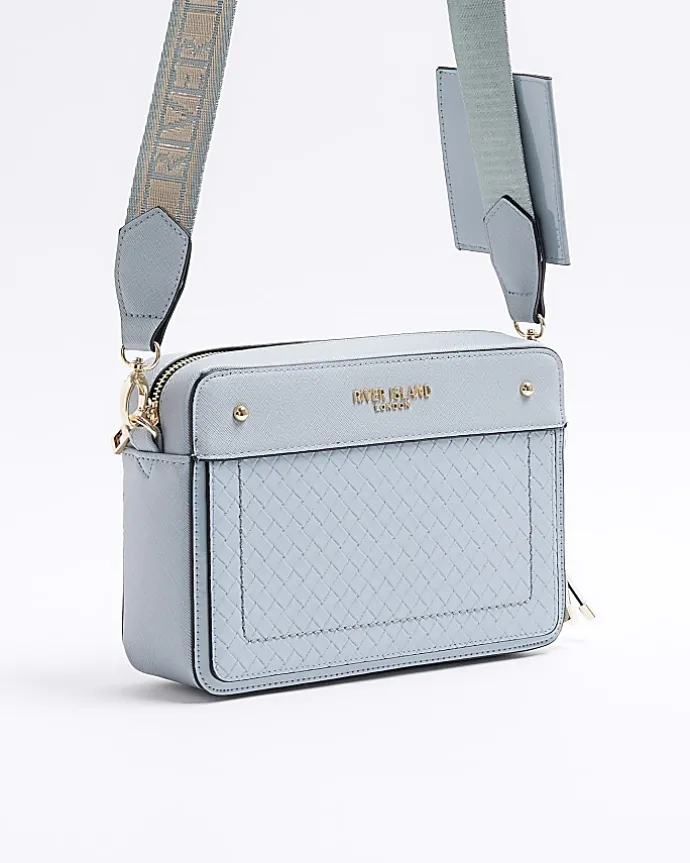 Blue weave boxy cross body bag