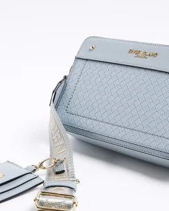 Blue weave boxy cross body bag