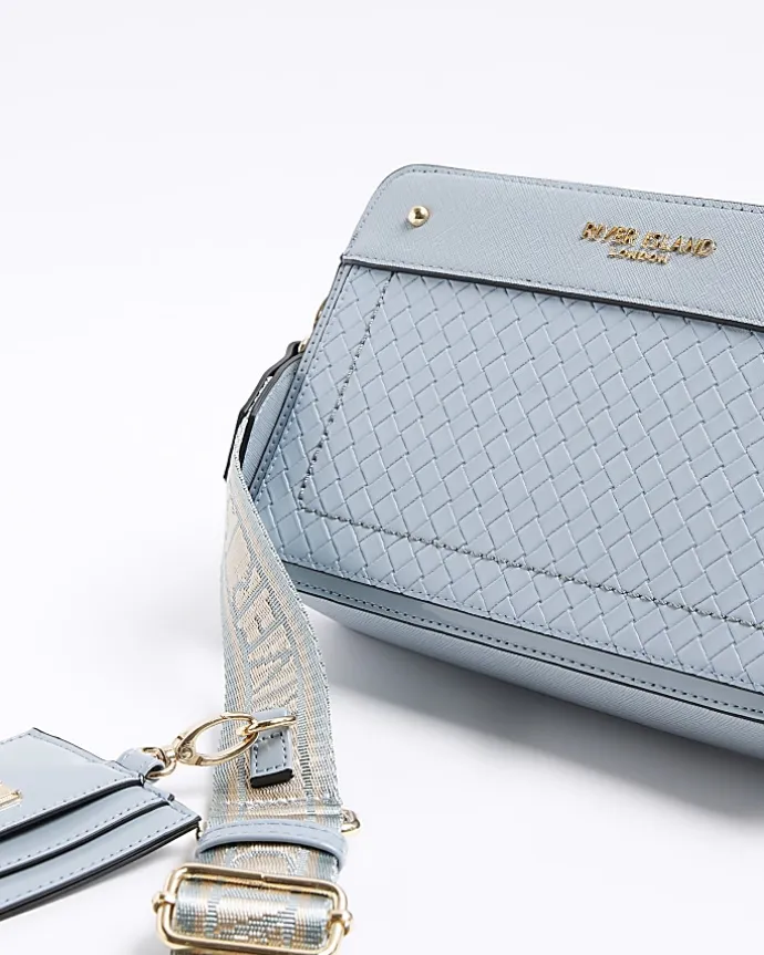 Blue weave boxy cross body bag