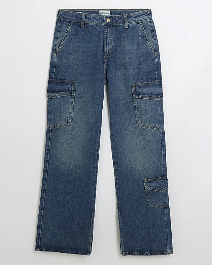 Blue wide leg cargo jeans