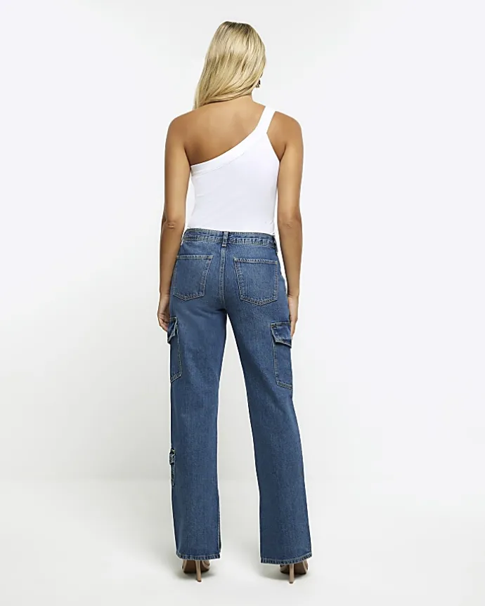 Blue wide leg cargo jeans