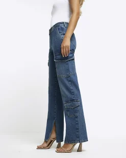 Blue wide leg cargo jeans
