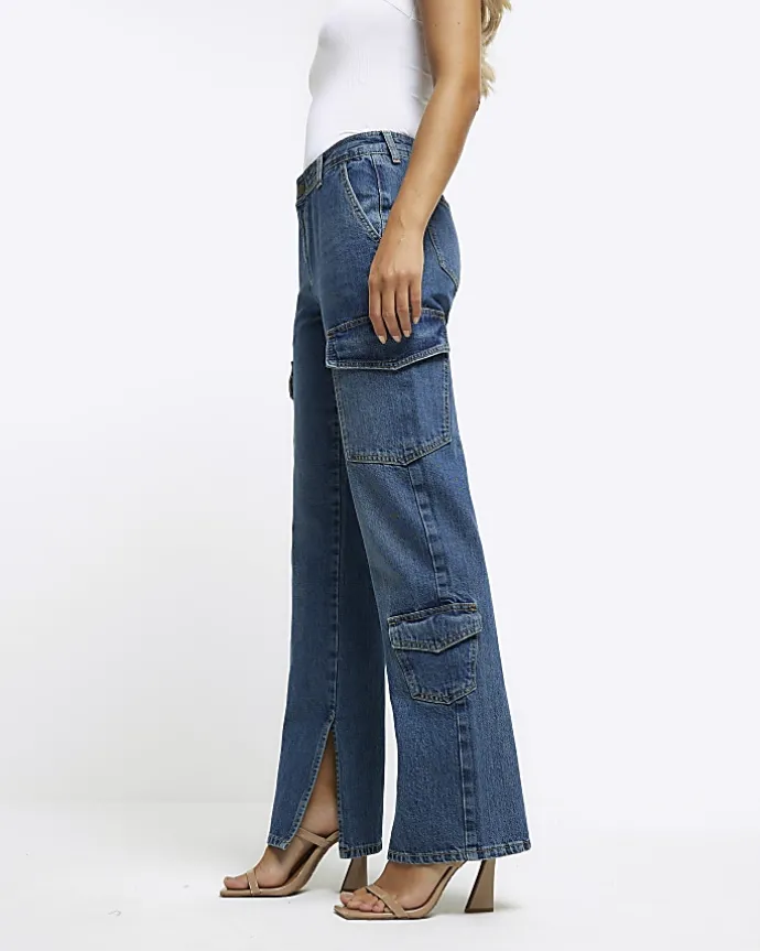 Blue wide leg cargo jeans