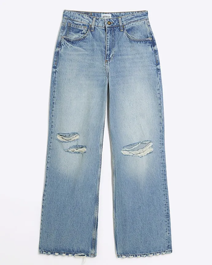 Blue wide leg ripped jeans