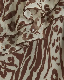 Brown animal print frill slip maxi dress