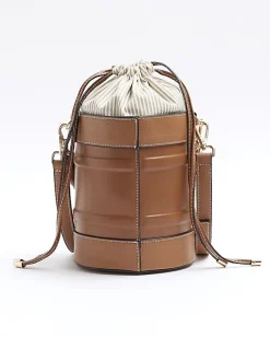 Brown bucket cross body bag