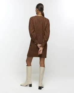 Brown cable knit jumper mini dress