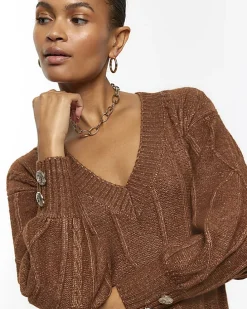Brown cable knit jumper mini dress