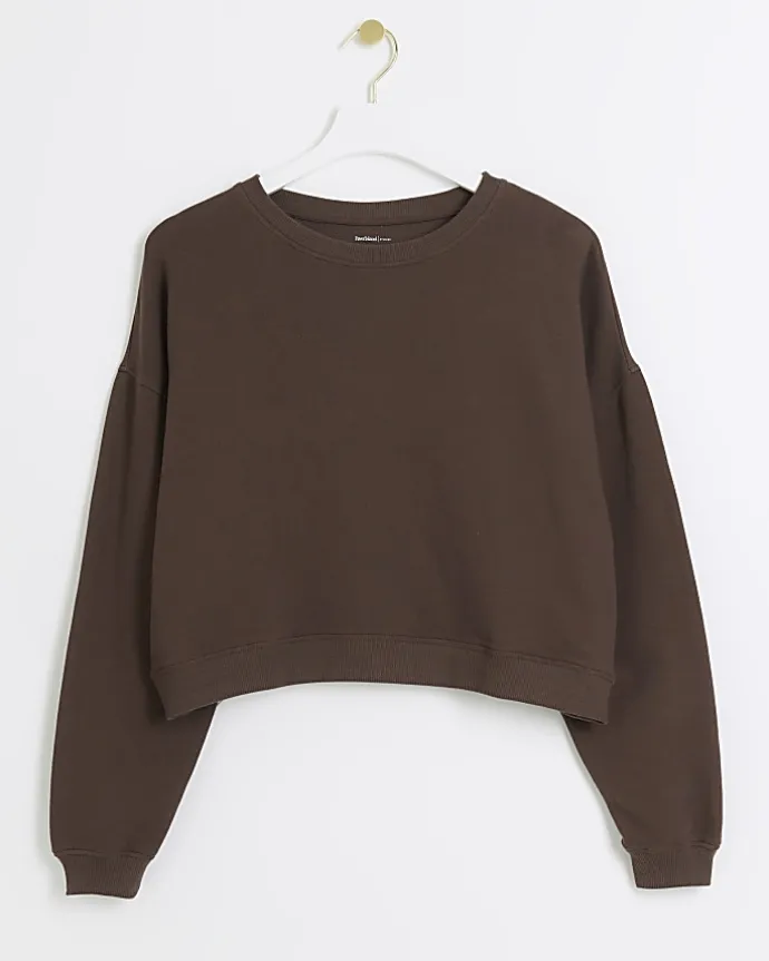 Brown crop plain sweatshirt