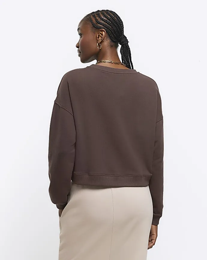 Brown crop plain sweatshirt