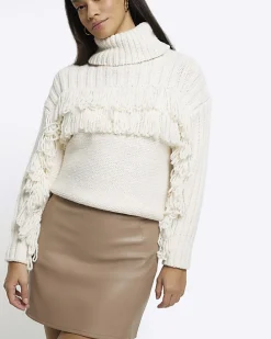Brown faux leather mini skirt