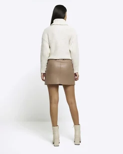 Brown faux leather mini skirt