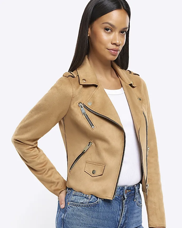 Brown faux suede Biker Jacket