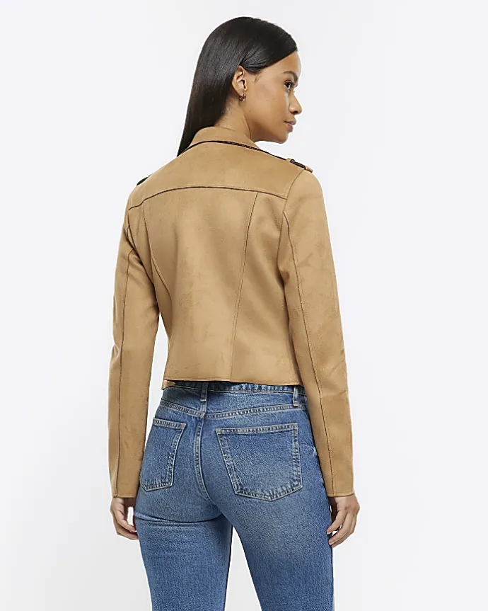 Brown faux suede Biker Jacket