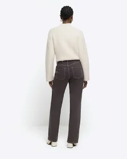 Brown high waisted relaxed straight fit jeans