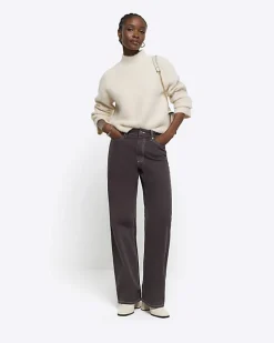 Brown high waisted relaxed straight fit jeans