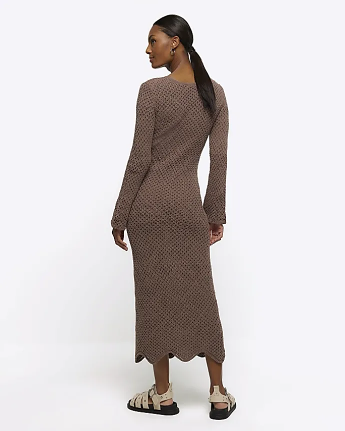 Brown knit bodycon maxi dress