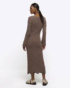 Brown knit bodycon maxi dress
