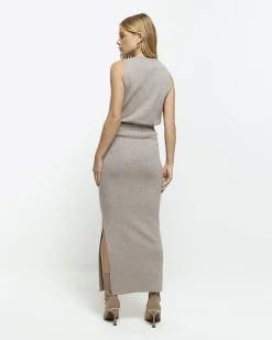Brown knit maxi skirt