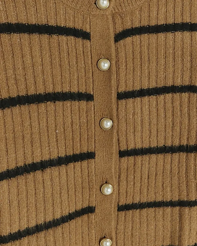 Brown knit stripe bodycon midi dress set