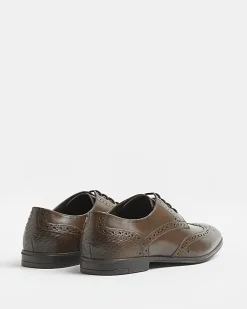 Brown lace up leather brogue derby shoes