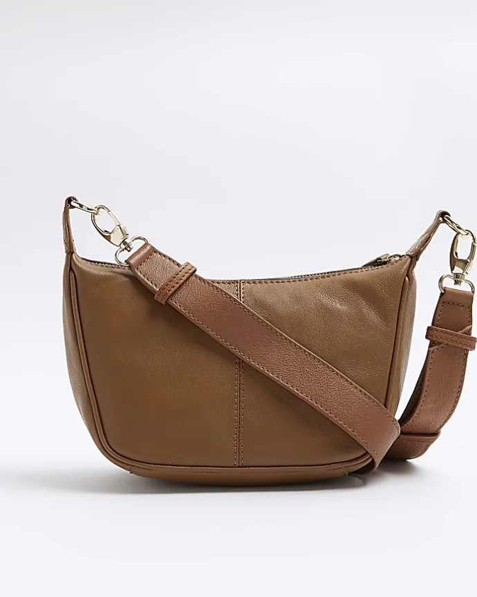 Brown leather weave cross body bag