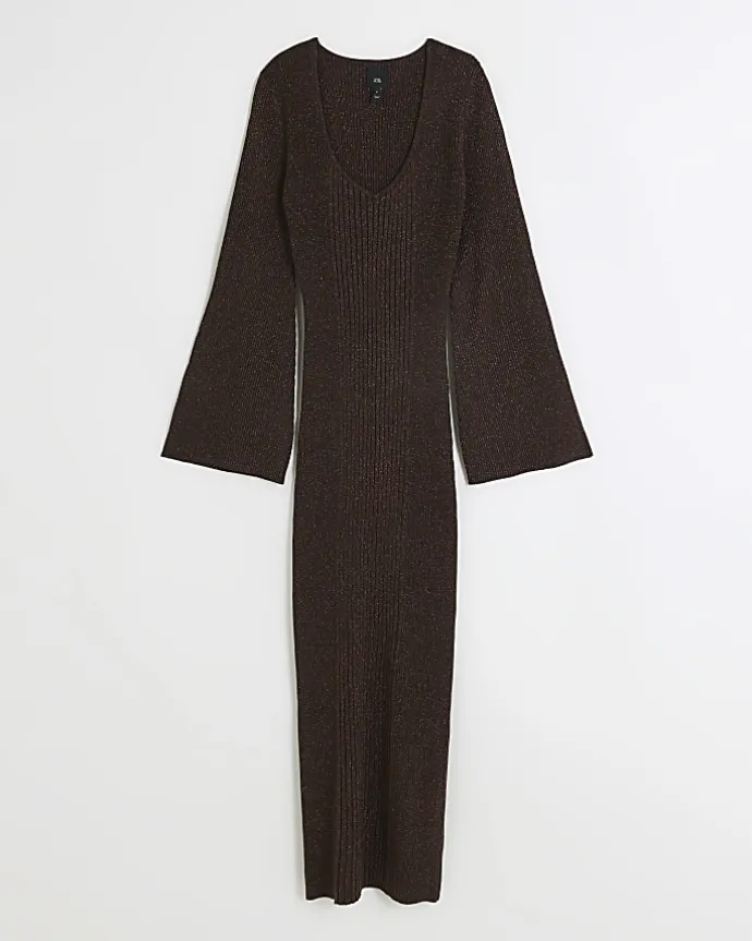 Brown long sleeve jumper midi dress