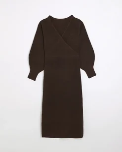 Brown long sleeve jumper midi dress