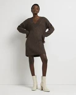 Brown long sleeve jumper mini dress