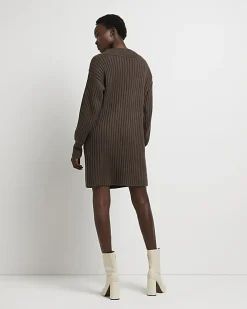 Brown long sleeve jumper mini dress