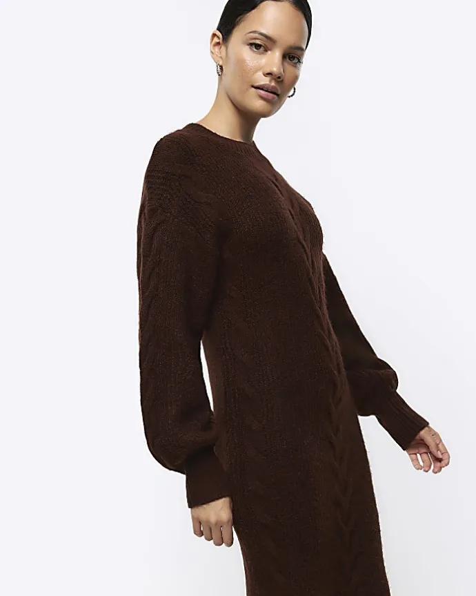 Brown plait jumper midi dress