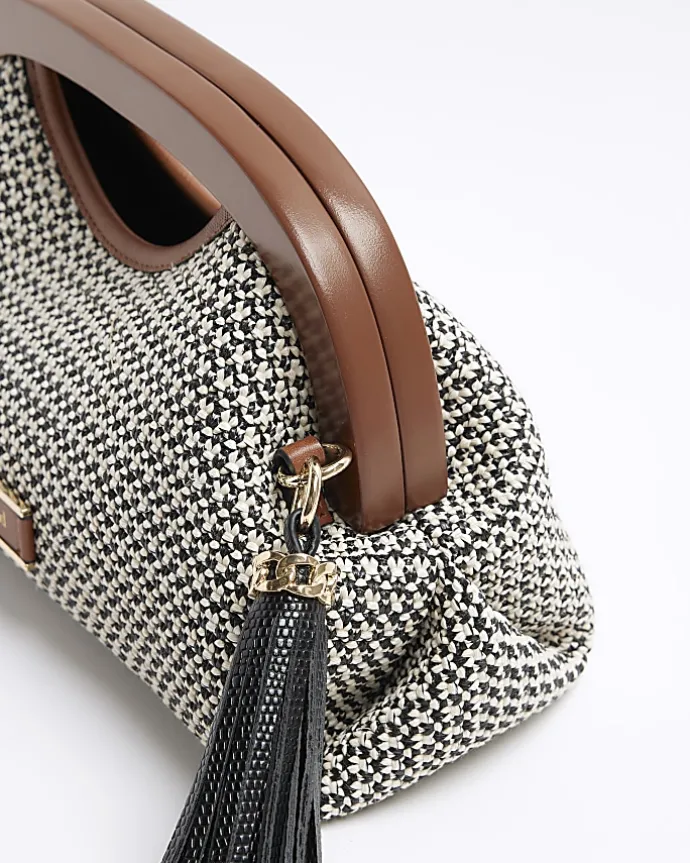 Brown raffia clutch bag