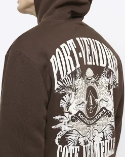 Brown regular fit graphic hoodie