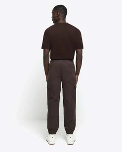 Brown regular fit seam cargo trousers