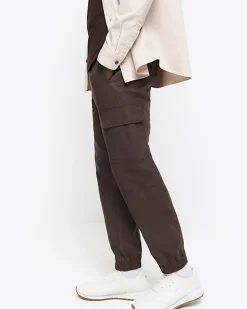 Brown regular fit seam cargo trousers